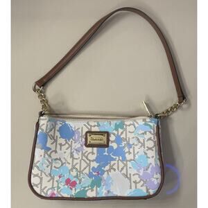 Calvin Klein CK Logo Monogram Floral Shoulder Bag Small Baguette Purse Brown...